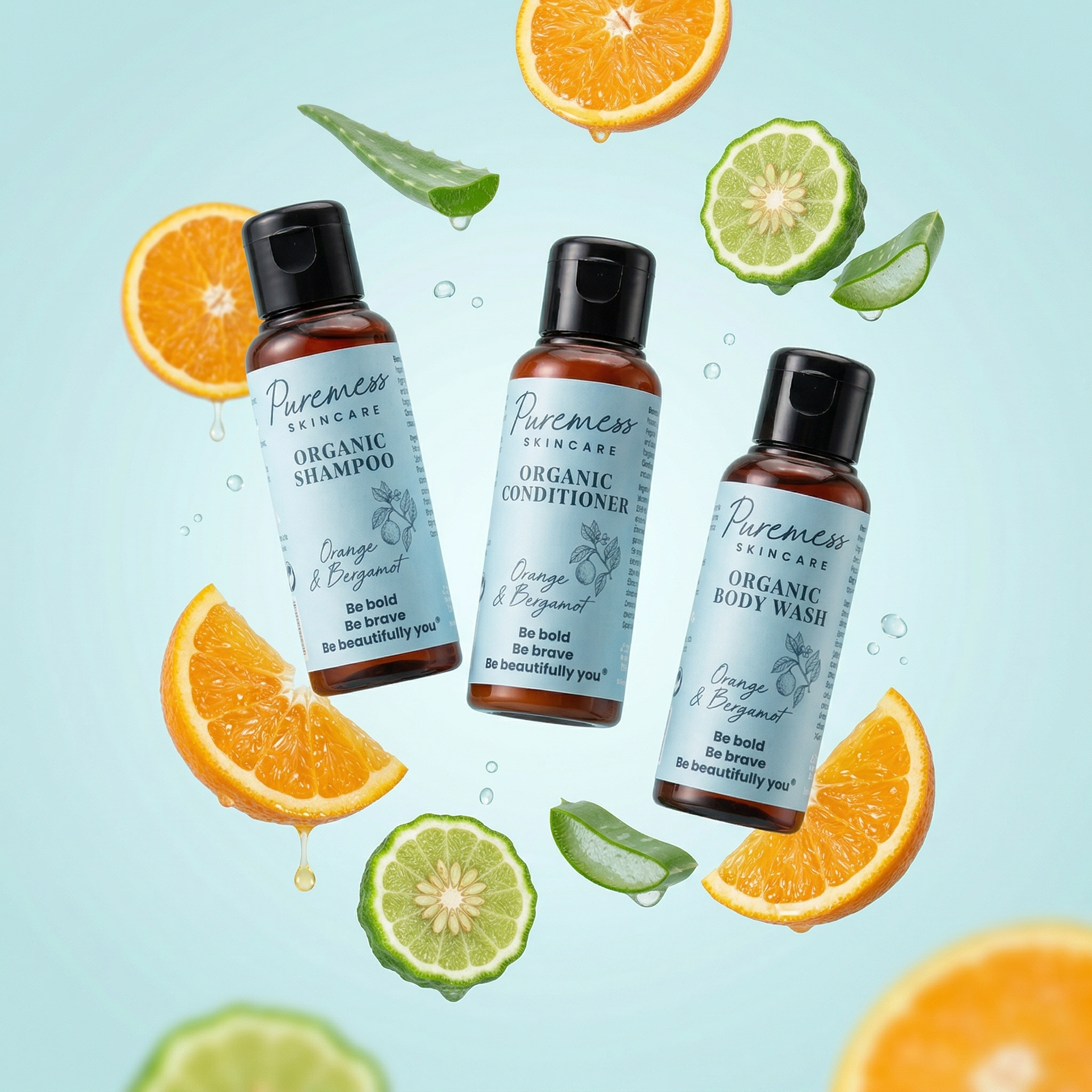 Orange & Bergamotte Bio-Geschenkpaket für Haar und Körper – 3 x 50 ml Reisegrößen