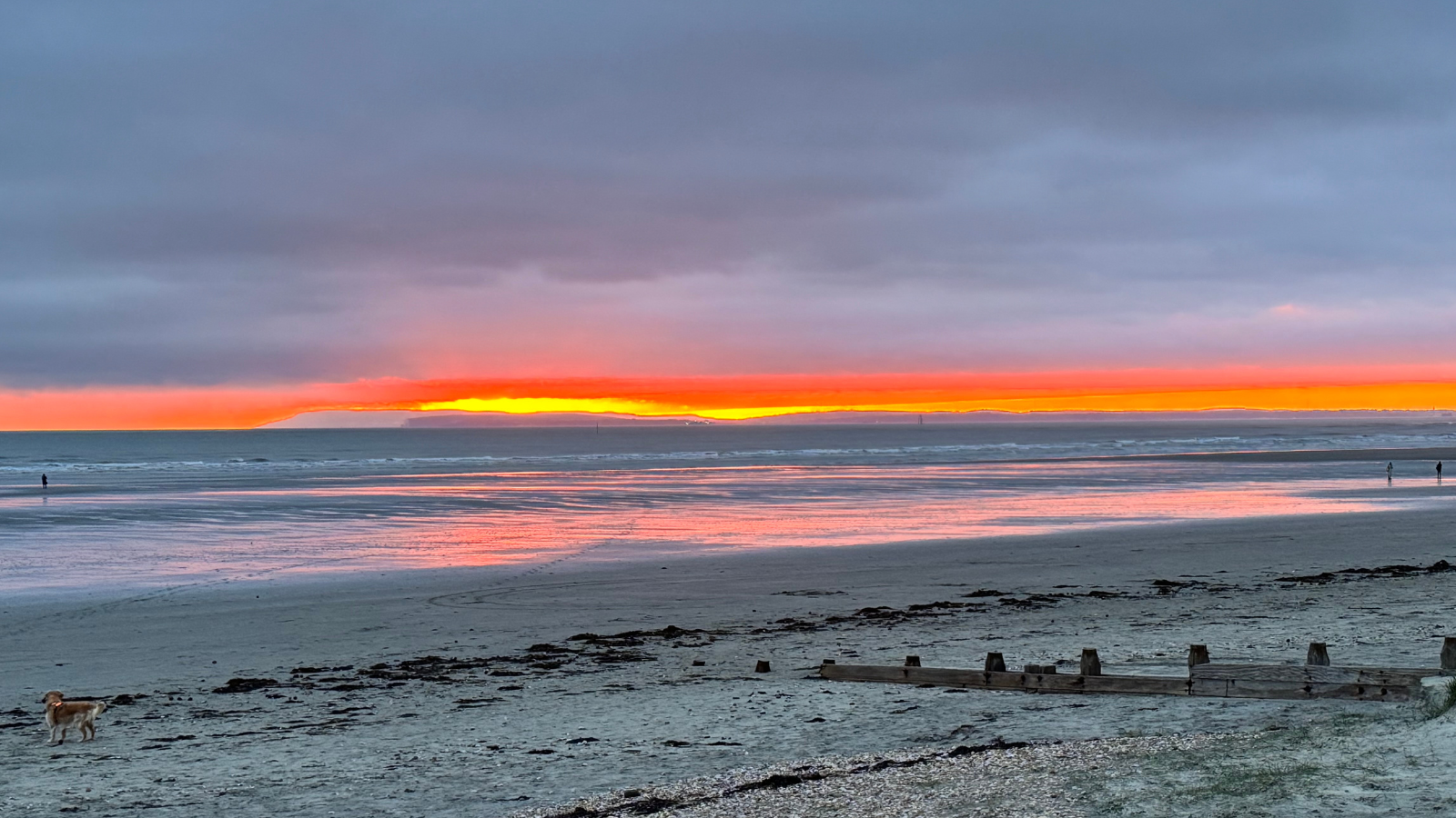 Sunset over a West Sussex beach illustrating ocean health and sustainable plant-based skincare from Puremess.