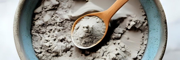 dead sea face mask powder in a bowl with a spoon