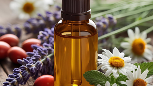 amber bottle filled with facial oil for perimenopausal women