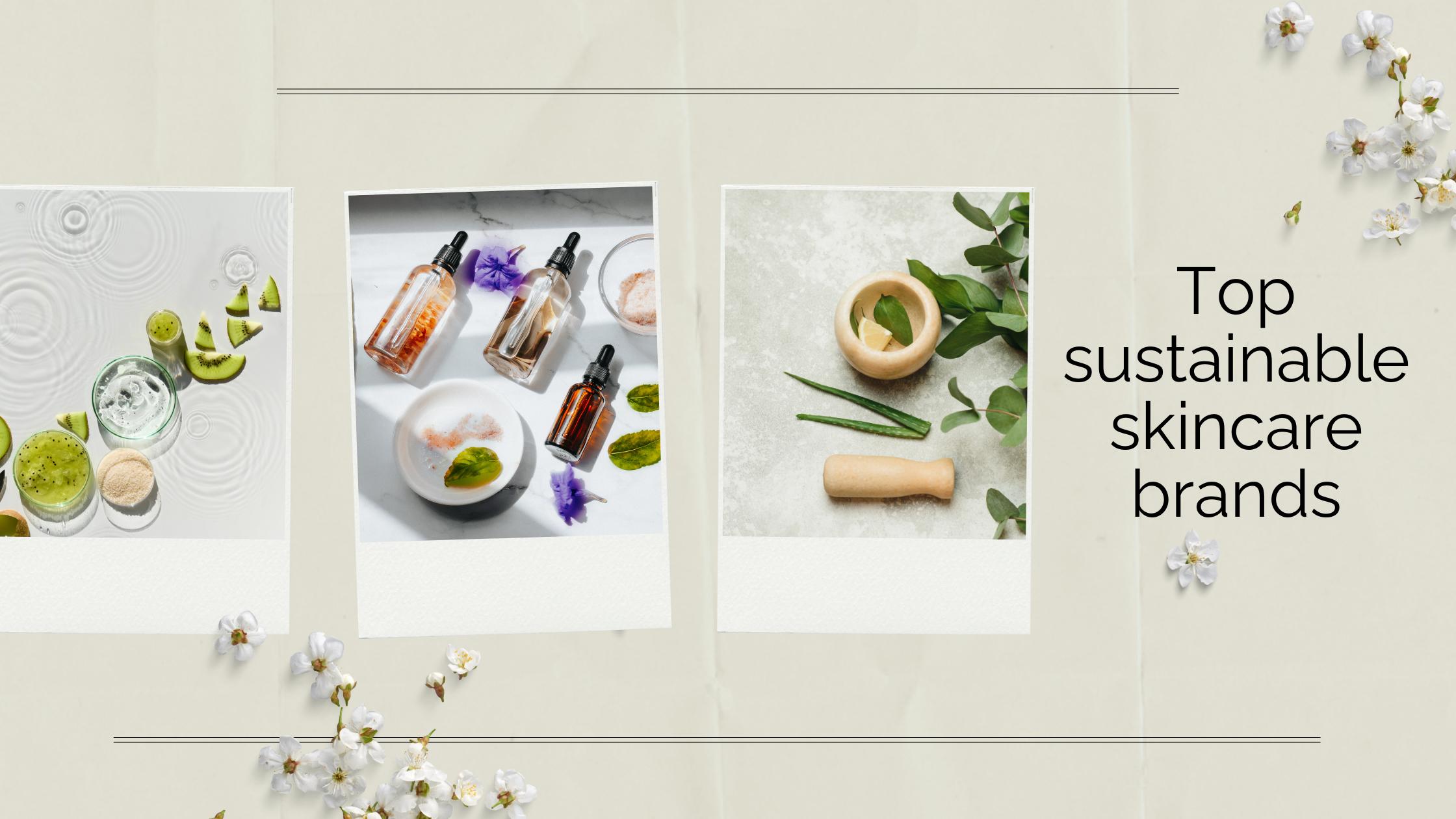 3 photos of natural skincare products and ingredients on a pale background 