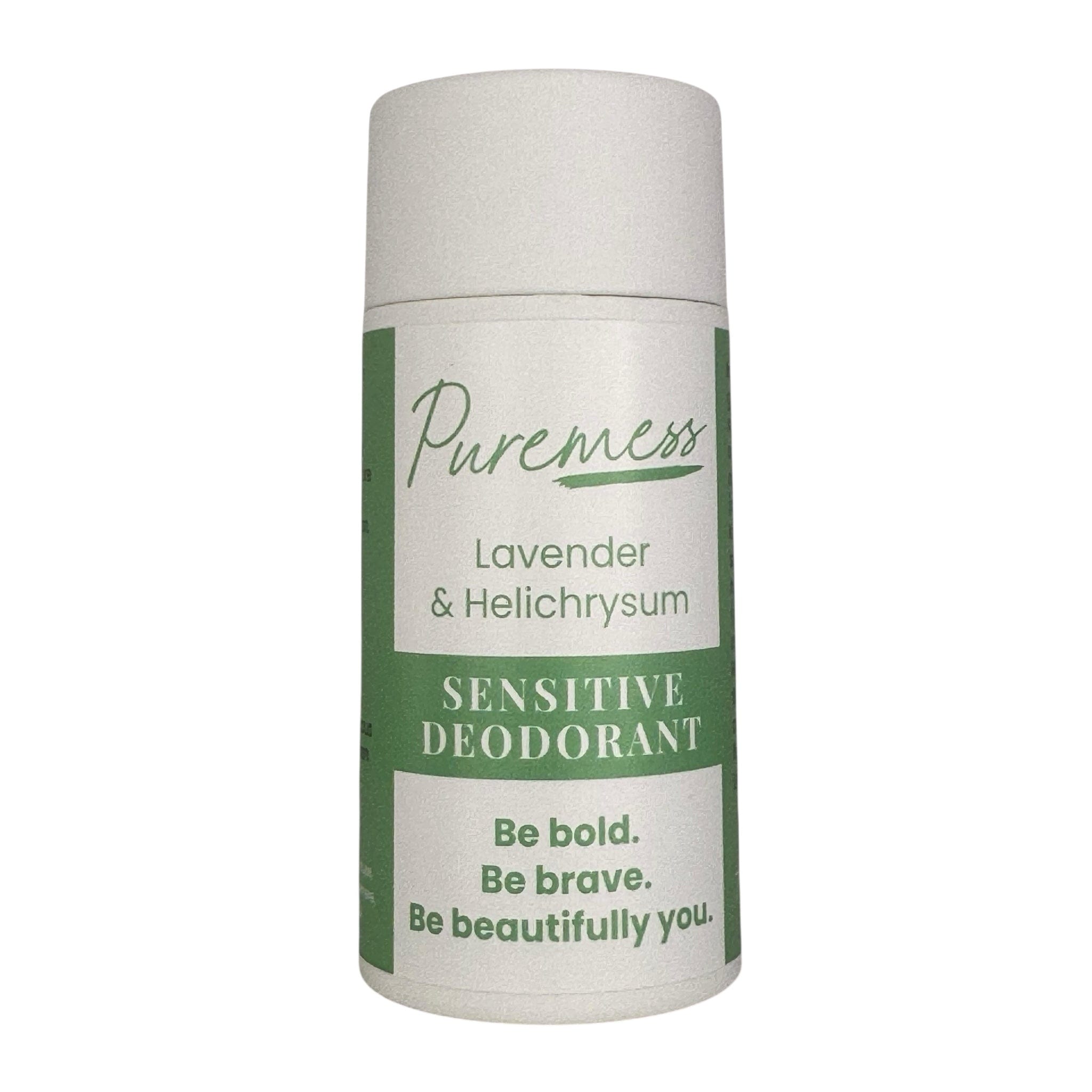 Puremess Lavender & Helichrysum sensitive deodorant with botanical ingredients in eco-friendly beauty packaging, handmade in . - Lavender & Helichrysum Sensitive Deodorant - PUREMESS SKINCARE