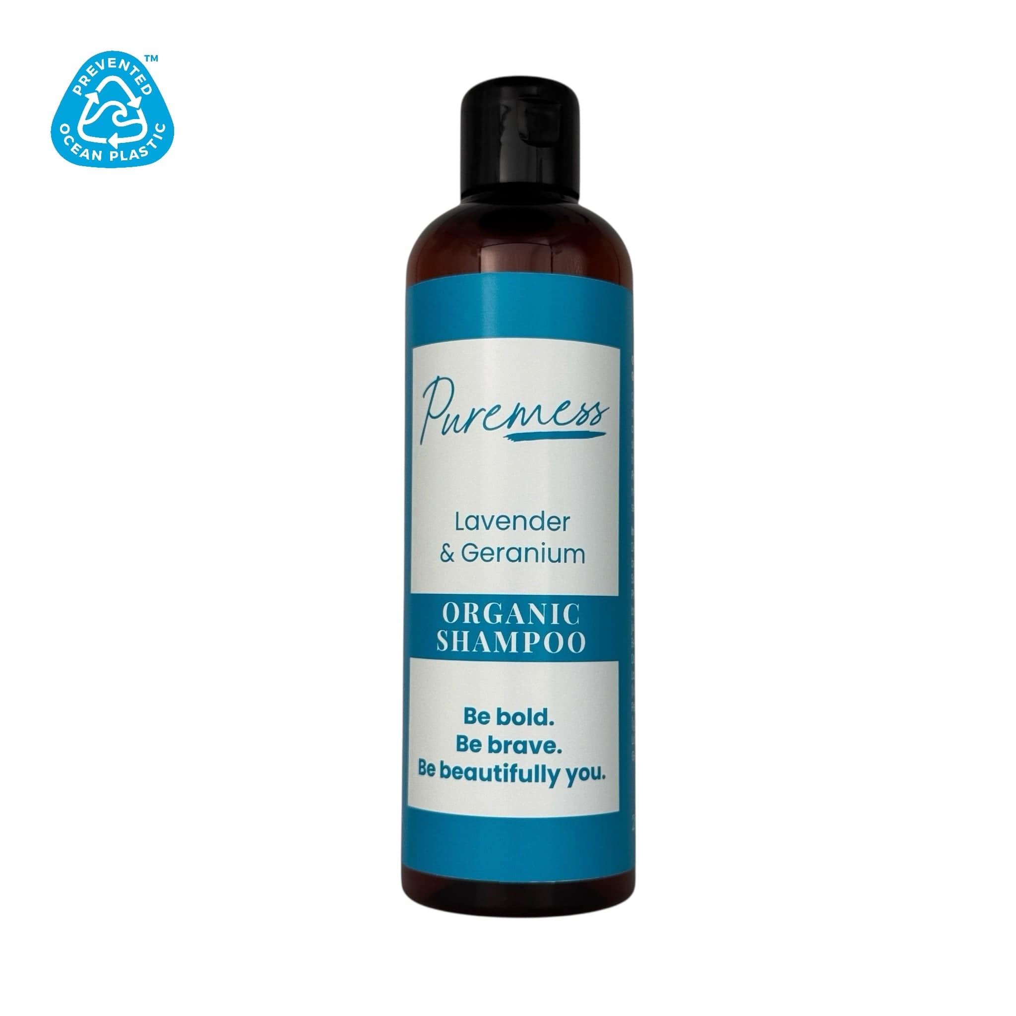 Puremess Lavender & Geranium organic shampoo with botanical ingredients in eco-friendly beauty packaging, handmade in the UK. - Lavender & Geranium Organic Shampoo - PUREMESS SKINCARE
