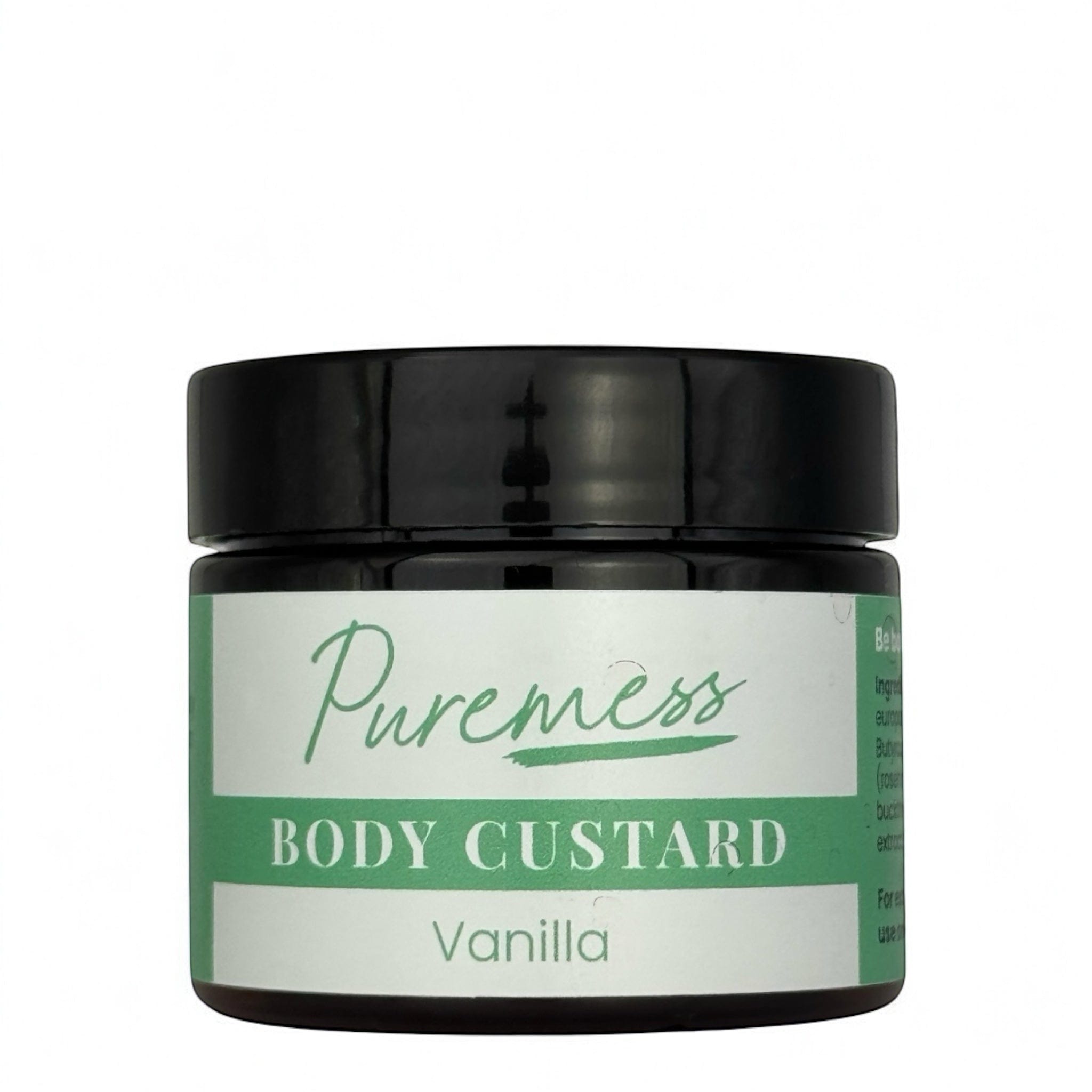 Puremess Vanilla Body Custard in green-labeled container highlighting natural skincare and eco-friendly beauty with. - Vanilla Body Custard - PUREMESS SKINCARE