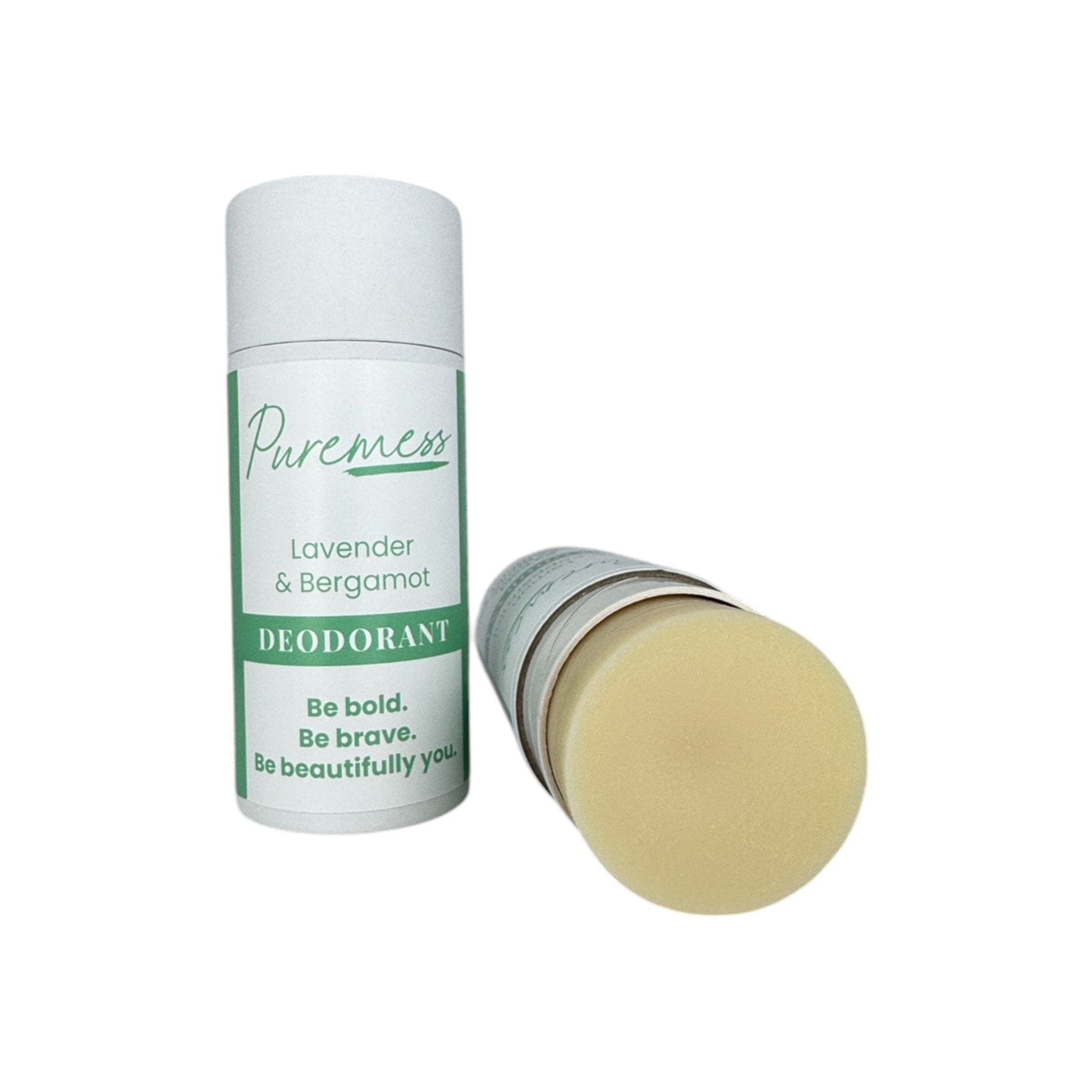 Lavender & Bergamot vegan deodorant stick with white sustainable packaging promoting natural skincare and eco-friendly. - Lavender & Bergamot Vegan Deodorant - PUREMESS SKINCARE