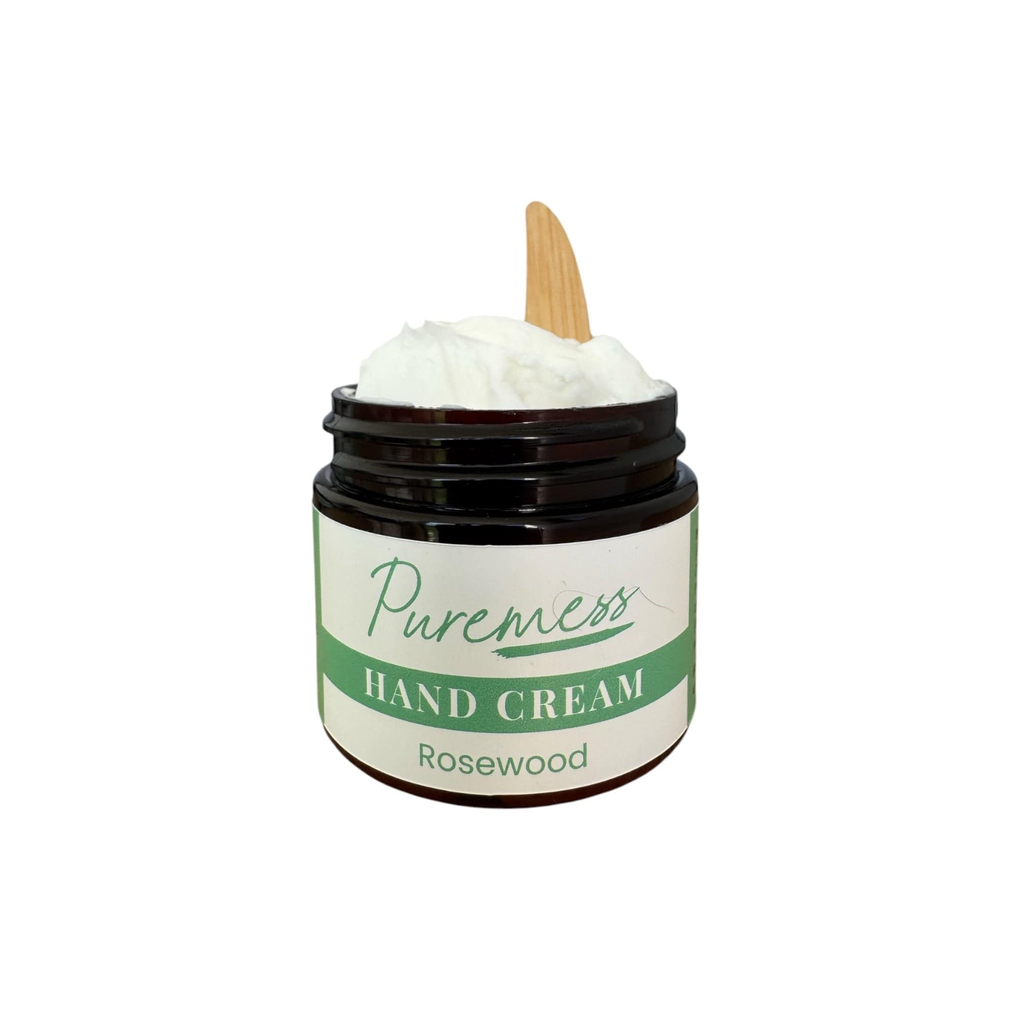 Open jar of Puremess Rosewood hand cream with creamy white texture and sustainable packaging highlighting natural skincare. - Rosewood Hand Cream - PUREMESS SKINCARE