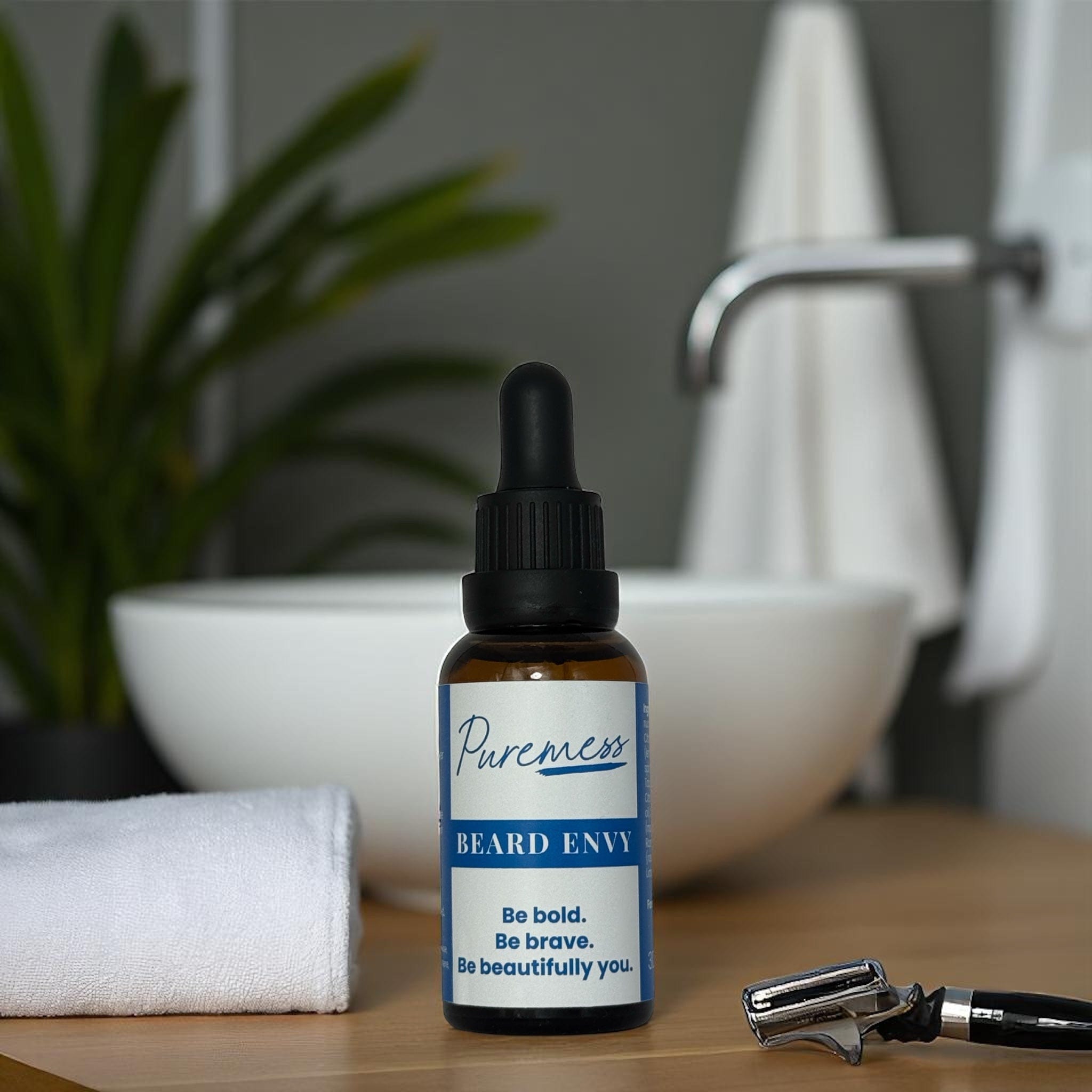 Puremess Men's Beard Envy with botanical ingredients in eco-friendly beauty packaging, handmade in the UK. - Men's Beard Envy - PUREMESS SKINCARE