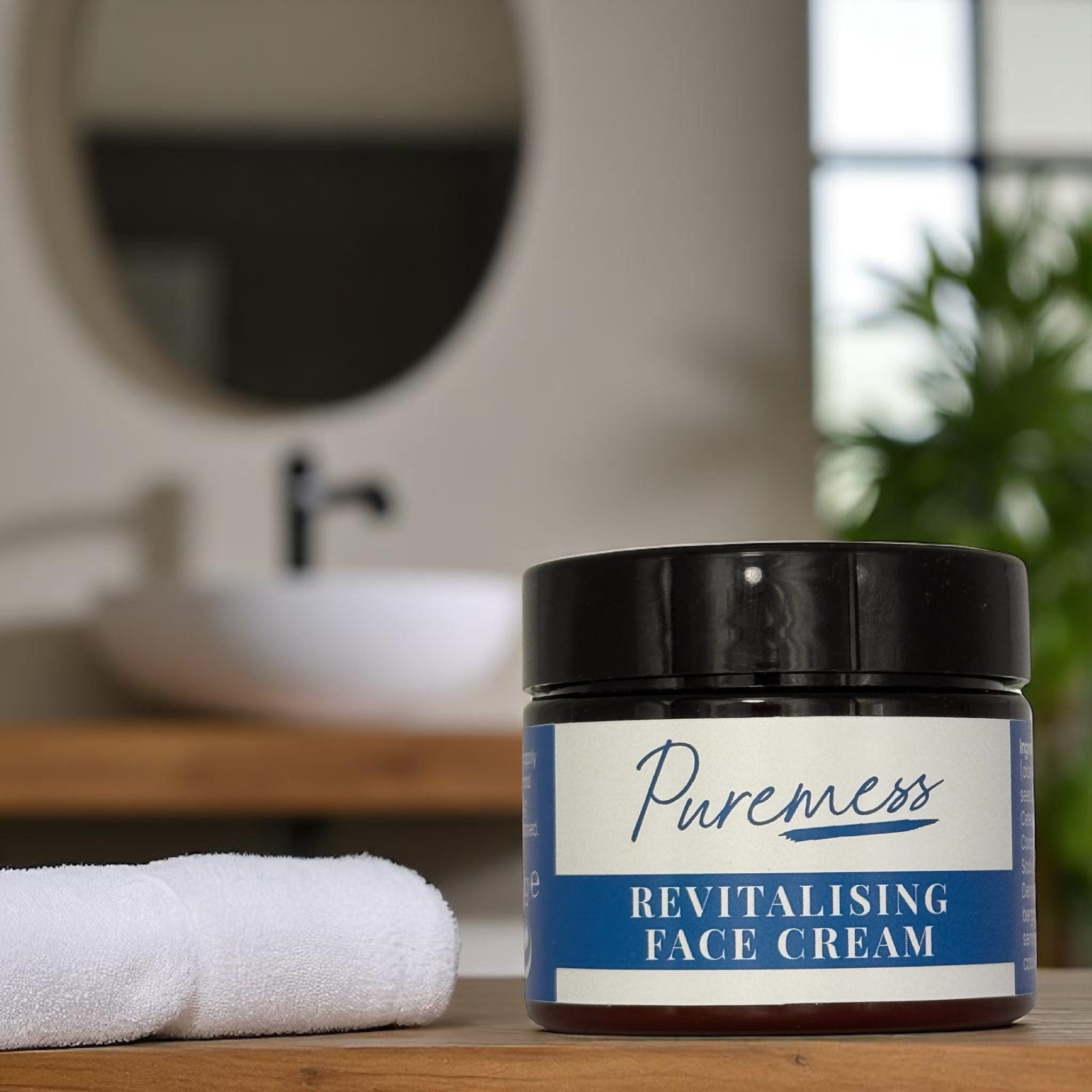 Puremess revitalising face cream in sustainable packaging with botanical ingredients for natural skincare and eco-friendly. - Men's Revitalising Face Cream - PUREMESS SKINCARE