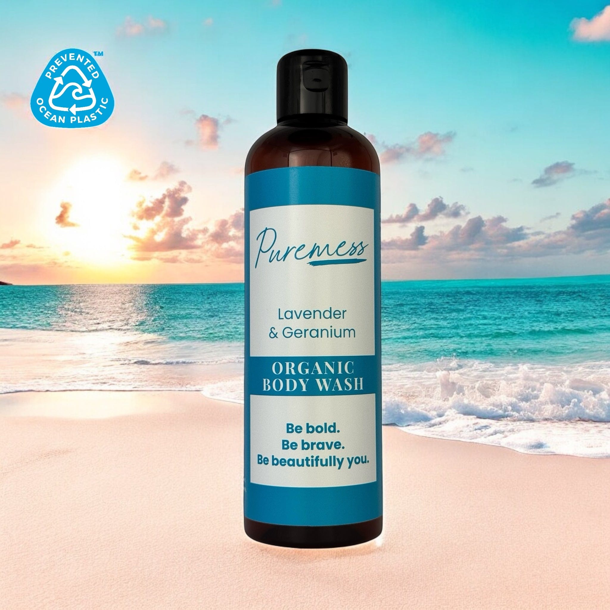 Lavender & Geranium organic body wash with natural skincare, botanical ingredients, and sustainable packaging by Puremess,. - Lavender & Geranium Organic Body Wash - PUREMESS SKINCARE